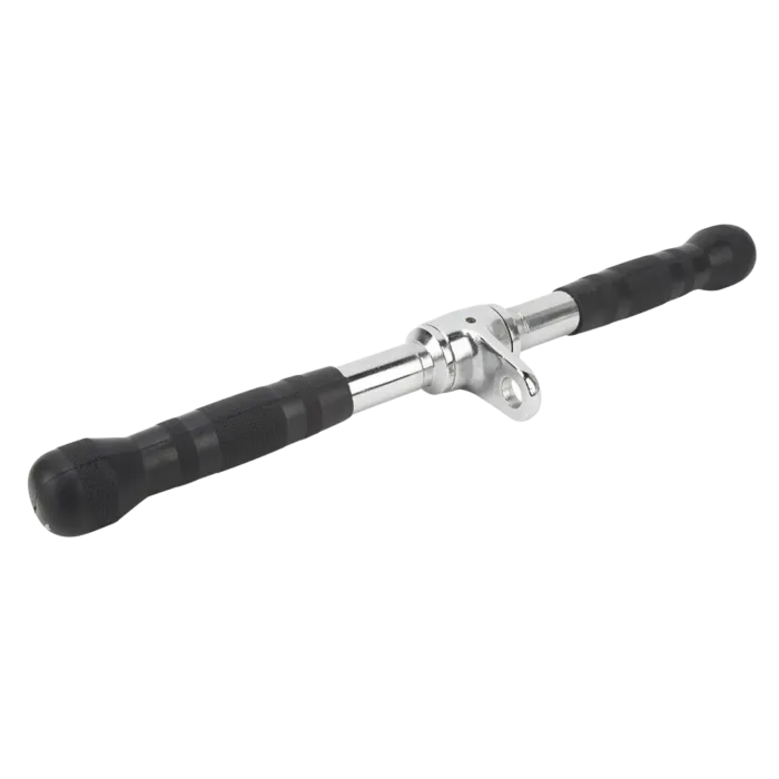 PUXADOR TRÍCEPS CROMADO  500mm MACIÇO GIRATÓRIO COM  MANOPLAS INJETADAS