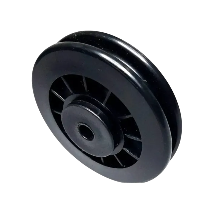 Roldana plástica 100mm com rolamento e buchas furo de 8mm